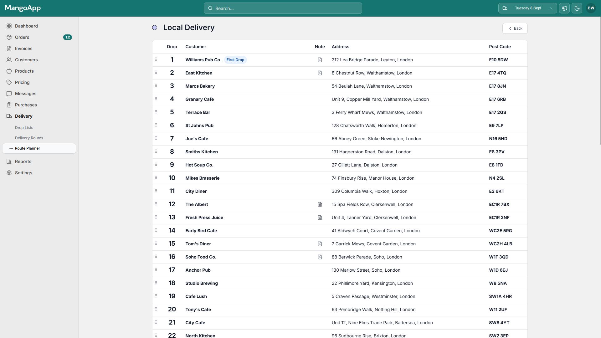 Delivery routes in Mango