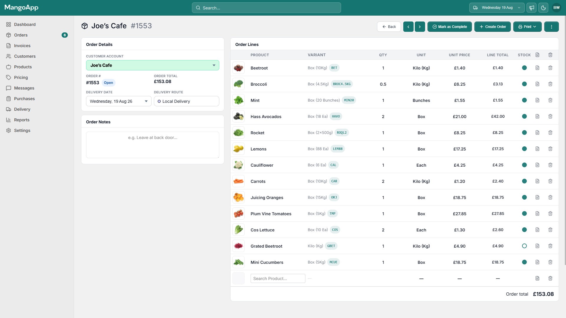 The Mango order editor